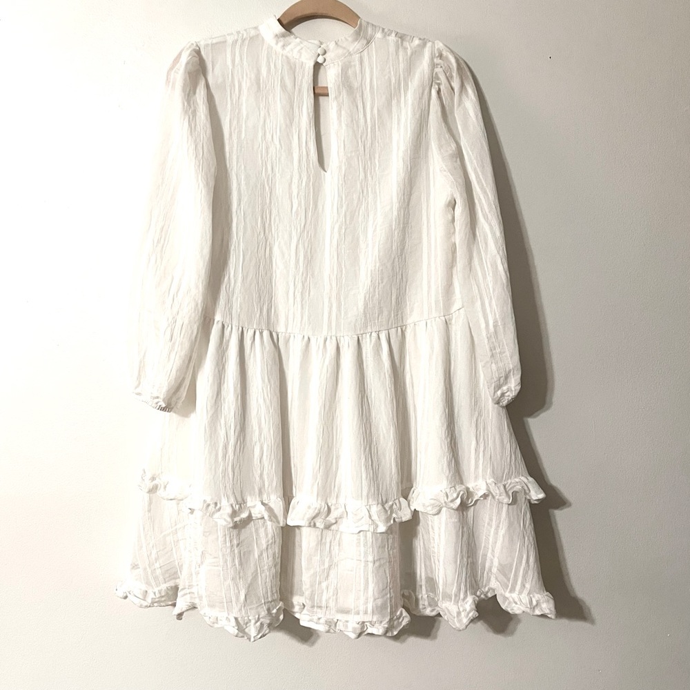 Aeom Textured Ruffle White Mini Dress Women’s Size Medium - Picture 3 of 16